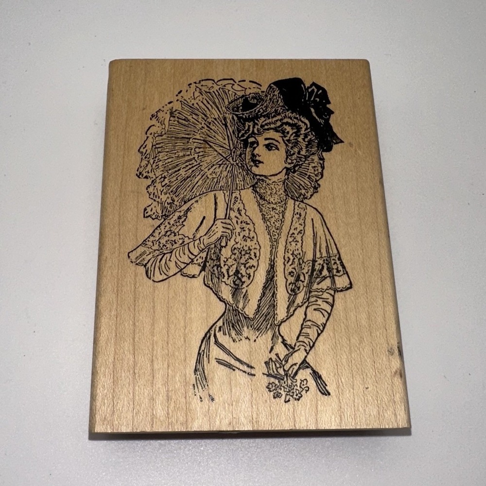 Stamp Francisco Victorian Gibson Girl LA129-O Wood Mount Rubber Stamp Vintage